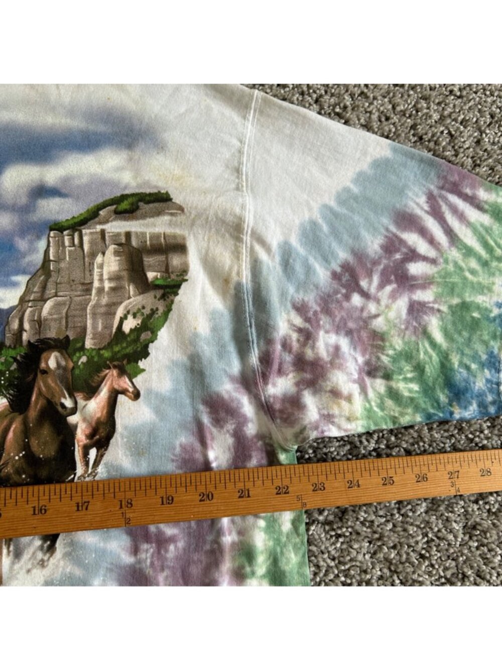Vintage 1996 Liquid Blue Tie-Dye Wild Horses Graphic T-Shirt - Picture 8 of 13